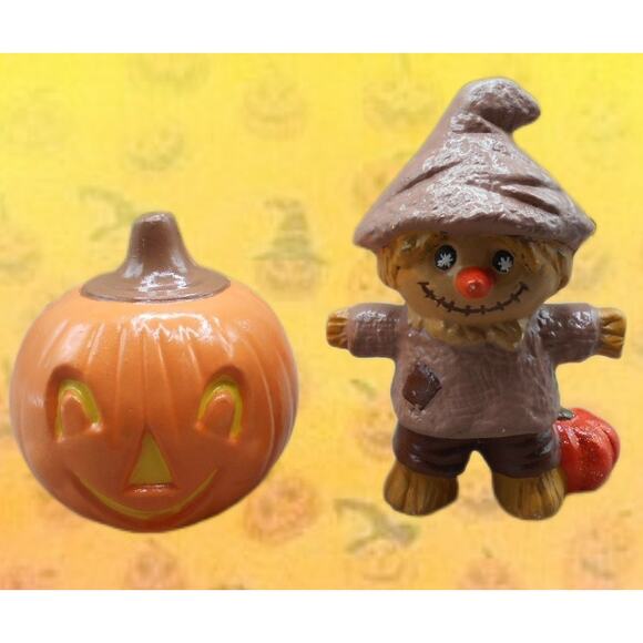 Vintage Halloween Ceramic Riverview Randy Scarecrow w/Pumpkin Lot - Picture 1 of 8